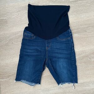 Maternity Denim Shorts with distressed hem